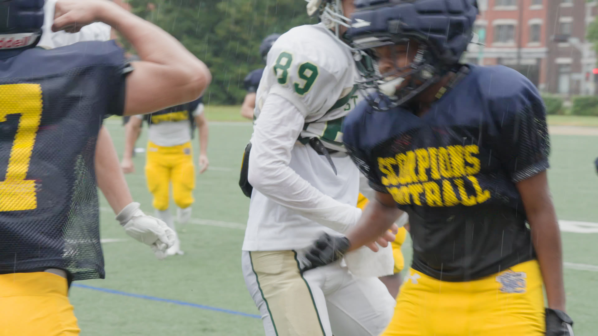 The same two players through the free S-Log3 to Rec.709 LUT: yellow numbers, navy jerseys, skin with its color back